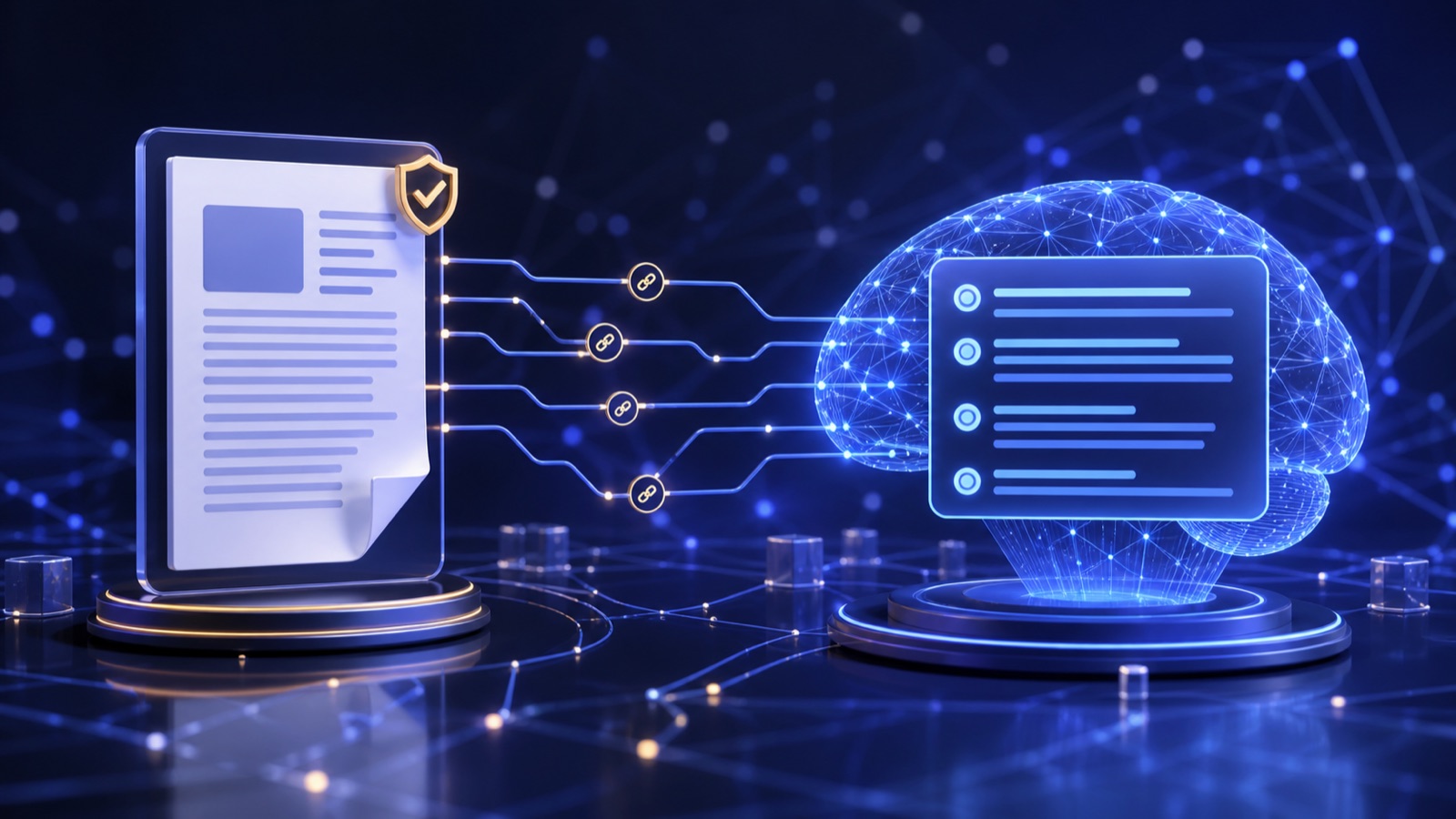 generative-engine-optimization-geo-2026 - Prodify Digital Blue neon illustration of a document connected by circuits to a holographic brain-shaped server, representing secure data transfer.