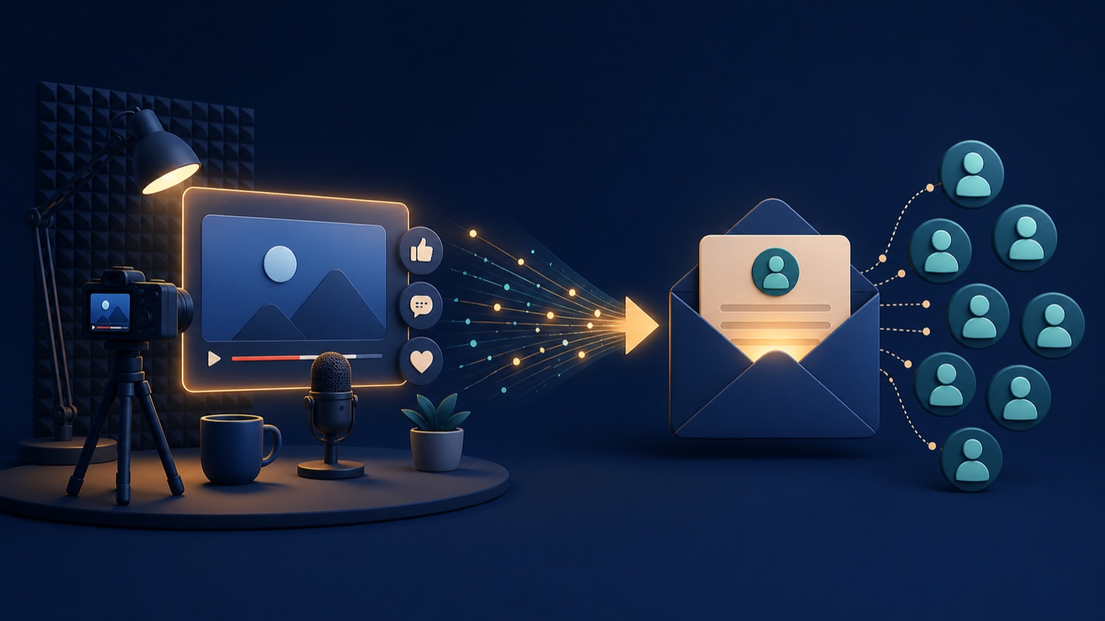 How Small YouTube Channels Build an Email List - Prodify Digital A small YouTube creator setup connecting video viewers to an organised email audience