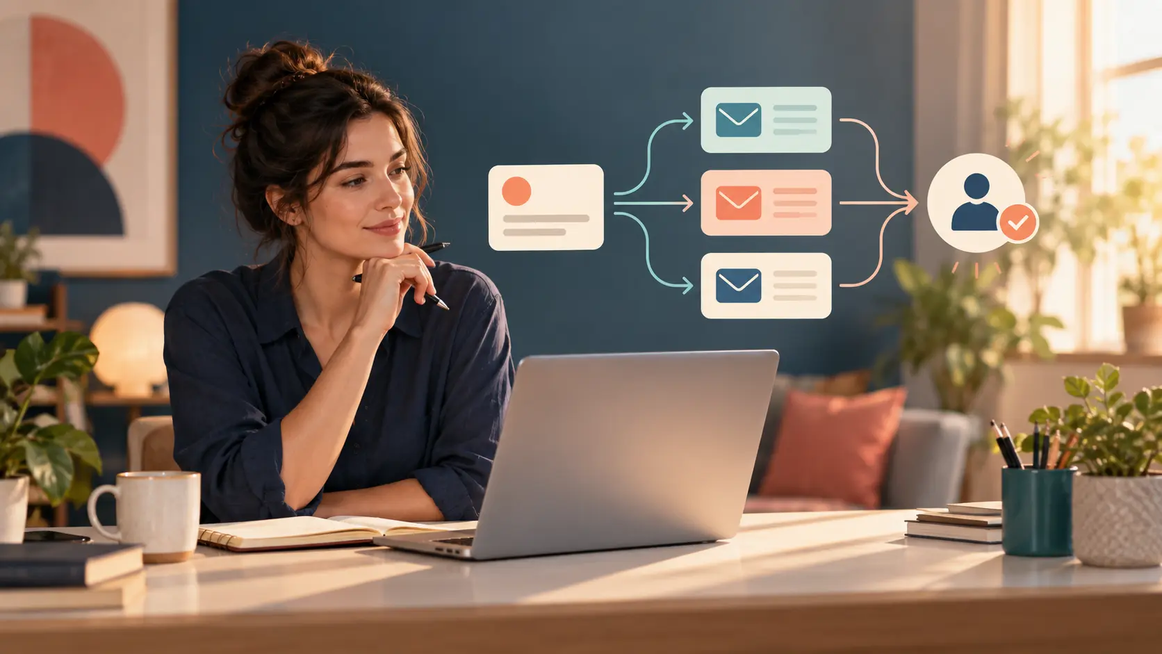 AI Email Marketing for Beginners - Prodify Digital Solo business owner reviewing several AI-assisted email options before choosing a campaign direction