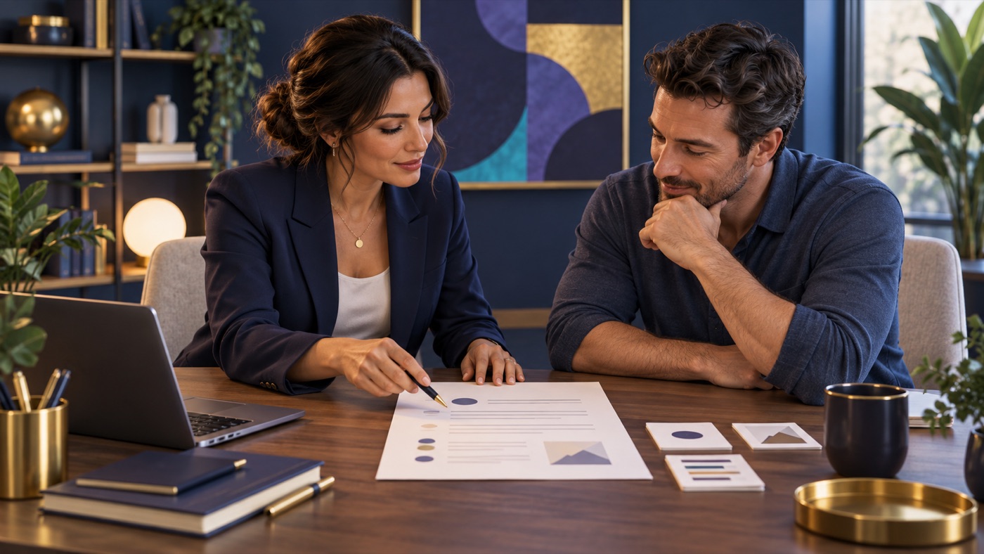 A consultant and business owner agree the contents of a client brief