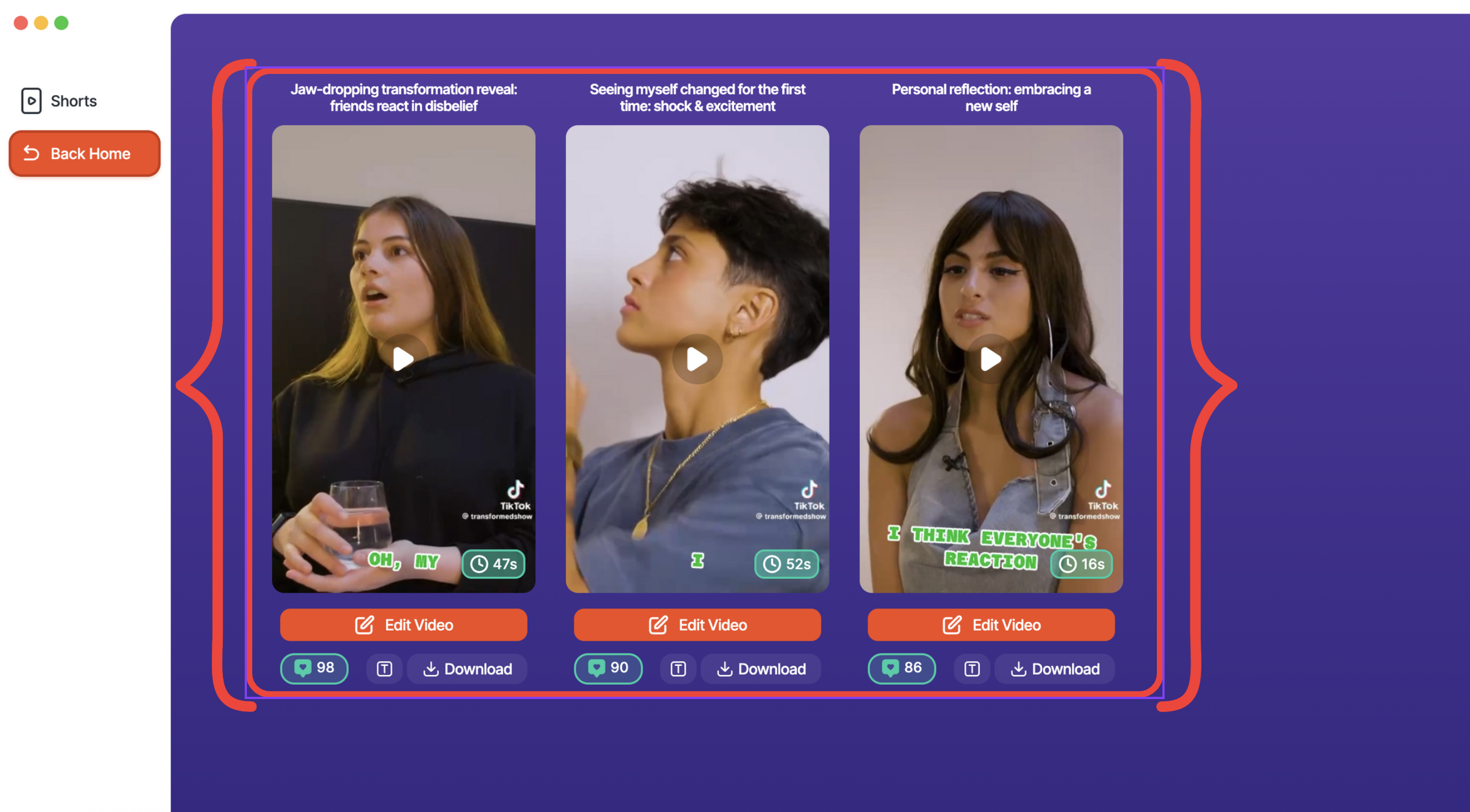 ClipMagic vendor screenshot showing short clips available for review and editing