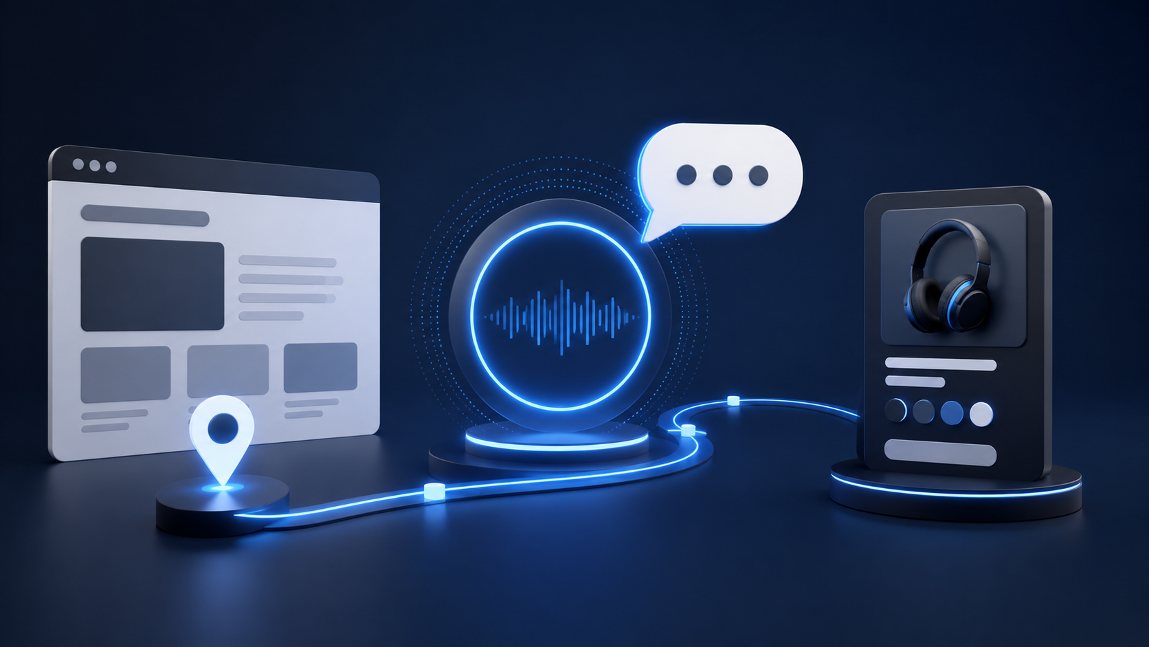 Agentic Affiliate voice and chat workflow - Prodify Digital Conceptual illustration of an offer page connecting to voice and chat before a product purchase