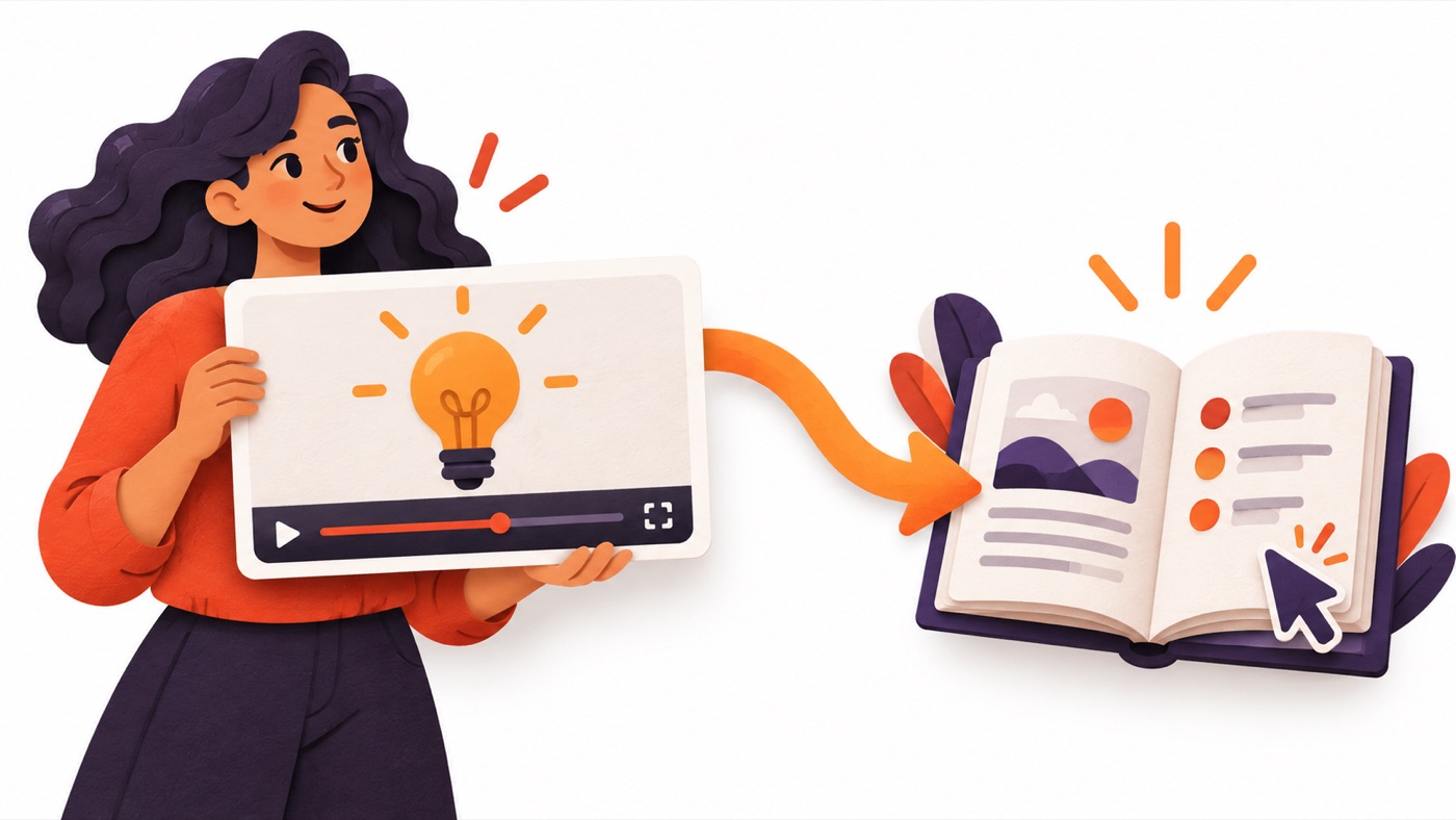 A creator connects a useful video lesson to an open guidebook